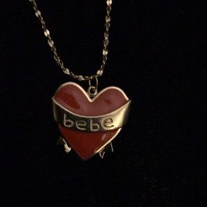 Bebe Short Gold Red Heart Necklace
